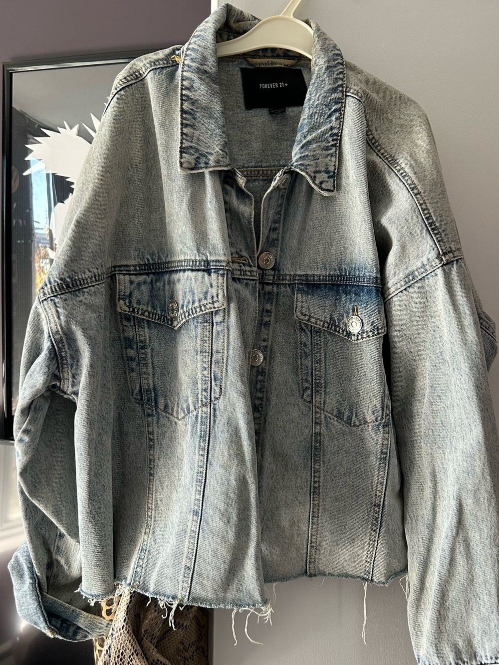 Plus size Forever 21 Washed Denim Jacket - Light Blue/Gray